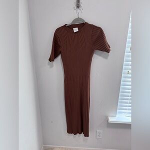Varley Ribbed Maxi Dress in Chocolate Brown
